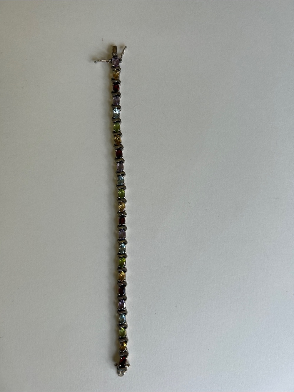 Multicolor Gemstone Tennis Bracelet - Women's Silver Tone